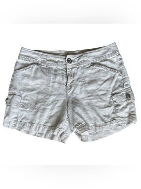 INC Beach 100% Linen Cargo Shorts Oatmeal Off White Mid Rise Sz 10 Utility Boho